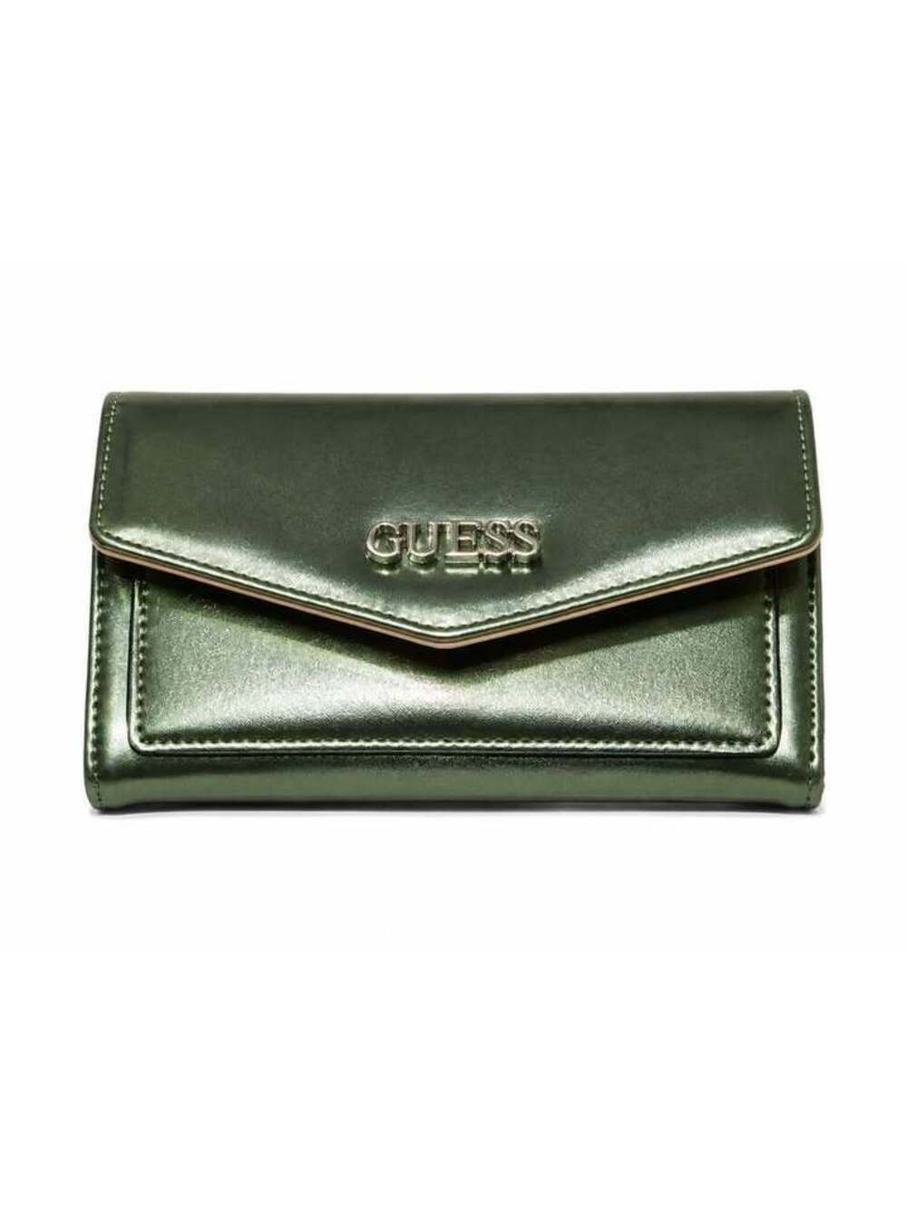 NEW Guess Metallic Olive Green Envelope Wallet Snap Closure Card Holder Clutch